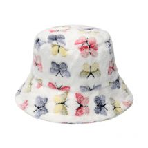 1pc Women Fleece Bucket Hat with Butterfly Print,Casual Windproof Warm Hat for Autumn/Winter Suitable for Outdoor Travel Holiday