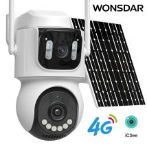 WONSDAR 4G cámara Solar batería al aire libre inalámbrica 24/7 grabación cámara IP PTZ seguimiento automático seguridad Video vigilancia iCSee