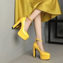 Elegante Damen-Pumps, High Heels, flache Schnalle, Plattform, Mary Janes-Schuhe, Damenkleid, modisch, Frühling, große Größe 43, Party-Sandalen