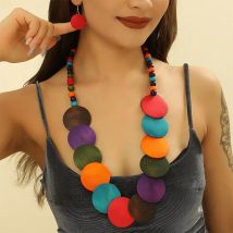 1set Vintage bunte Holz schmuck Set afrikanische Hochzeits feier Kleid Holz perlen Halskette Ohrring Sets für Frauen Party Geschenke