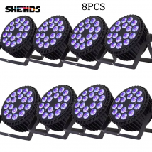 SHEHDS 8PCS LED Piatto Par 18x12W RGBW/18x18W RGBWA + UV 6in1 Illuminazione In Lega di Alluminio DJ Discoteca Palcoscenico Palla Decorazione Di Natale