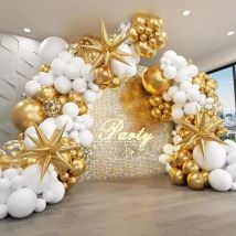 125 Stück weiße und goldene Luftballons, Girlandenbogen-Set, Starburst-Folienballons für Hochzeit, Jahrestag, Geburtstag, Party-Dekorationen