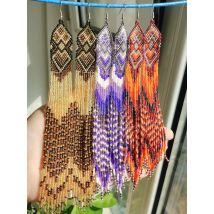 Rice bead earrings Tassel Gradient Originality Geometry Design Long pattern Hand knitting Bohemia Alloy Tide  Beaded earrings