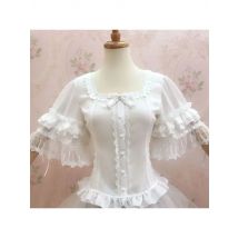 Y2K Vintage Lolita Style Blouses Women Elegant Square Neck Lace Half Flare Sleeve Shirt Female Sweet Fashion Button Tops New