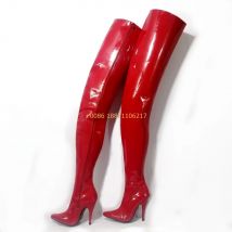 Rot Sexy Patent Leder Über Knie Stiefel Neue Herbst Winter Modelle Laufsteg Bühne Stilettos Mode Große Größe frauen Party stiefel