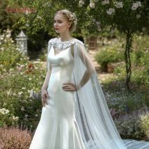 YouLaPan G18 Eleganter 3M Langer Hochzeits-Umhang mit Spitzenblumen am Halsrand, Braut-Schal für Hochzeit und formelle Anlässe