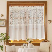 Französische 3D-Blumen-Spitzenvorhänge für Schlafzimmer, Küche, französische Romantik, mit Spitze bestickte Vorhänge, Stangentasche oben, gewebte, durchsichtige Vorhänge