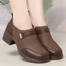 2024 neue Slip Auf Frühling Weiche Schuhe Frau Vintage Damen Kleid Pumpen Dicke High Heels Plattform Schuhe Retro Braun Täglichen Schuhe