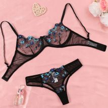 Transparente Stickerei Neue Heilan Spitze Sexy Dessous Frauen Unterwäsche Fee Kurze Set Zarte Bh Kit Push-Up Erotische Breves Sets