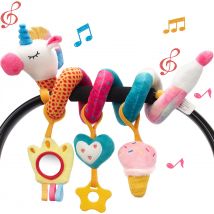 Einhorn Autositz Spielzeug für Babys Rassel Spiegel Quietschender Autositz Kinderwagen Spielzeug 0-6 Monate Entwicklungs Neugeborenes Baby Mädchen Geschenke