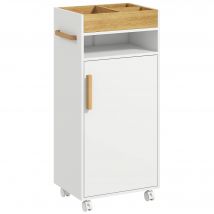 Kleankin mobile da bagno moderno con ripiani ruote 40x30x88 cm bianco e rovere