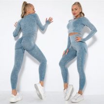 Set da yoga senza cuciture da donna Tute sportive da fitness Abbigliamento da palestra Manica lunga Crop Top Camicie Vita alta Leggings da corsa Pantaloni da allenamento
