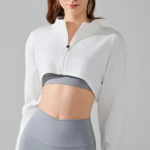 Langarm Stehkragen Sport jacke Frauen Yoga Gym Fitness loser Reiß verschluss sexy Crop Top haut freundlich atmungsaktives Softtop