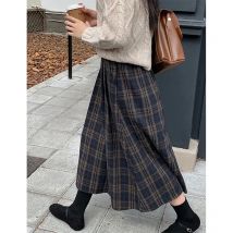 MEXZT Vintage Plaid Midi Röcke Frauen Harajuku Woolen EINE Rock Winter Damen Streetwear Koreanische Hohe Taille Casual Faldas Neue