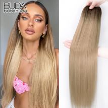 Bio-Glatthaar-Bündel, Verlängerungen, glattes Ombre-braunes Haar, Weben, synthetische glatte Haarbündel, voll bis zum Ende für Frauen