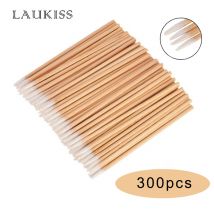 100/300Pcs Einweg Ultra-kleine Baumwolle Tupfer Pinsel Fusselfrei Micro Holz Make-Up Pinsel Wimpern Verlängerung Kleber entfernen Werkzeuge