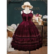 Elegantes Vintage JSK Lolita-Kleid im französischen Stil, neues Herbst- und Wintermädchen-Damen-Velours-Sling-Kleid, Retro-Samt-langes Kleid