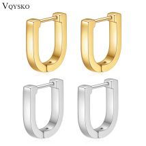 VQYSKO U-förmige Ohrringe, geometrisch, winziger Creolen, minimalistische Goldschleife, klobiger quadratischer Kreis, allgemeiner Schmuck