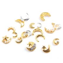 TSZS Nail Art Decorations Flat Back Charms Cute Moon Nail Figures Parts Decorations Alloy Nail Charms With Pearl Rhinestone