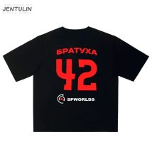 Harajuku Übergroße Streetwear Herrenbekleidung 42 Komaтуха Grafikdruck T-Shirt Baumwolle Hip Hop Brief Kurzarm Top T-Shirt Goth Y2k