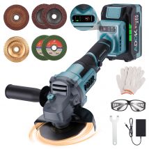 OBBGGNT smerigliatrice angolare Cordless da 125mm, motore Brushless 21V 9000rpm, indicatore di alimentazione LED regolabile a 6 velocità, utensili elettrici