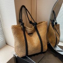 Elegante Damen Stroh gewebte Handtasche Frauen Urlaub Strandtasche Casual Shopper Tote Top-Griff Taschen Mode Unterarm Umhängetaschen