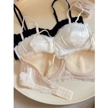 New French Satin Shell Cup Lace Underwear for Women Without Wires Ultra-thin Half-cup Sexy Girl Bra Sexy Backless Bra Women