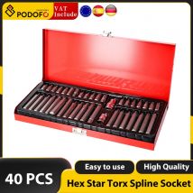 Podofo 40PCS Hex Star Torx Scanalato Bit Kit 1/2 pollici 3/8 pollici Drive Impact Socket Bit Set di strumenti per la riparazione auto con custodia