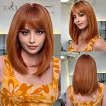 EASIHAIR-Peluca de cabello sintético con flequillo para mujer, cabellera lisa de longitud media, Cosplay diario, Natural, resistente al calor