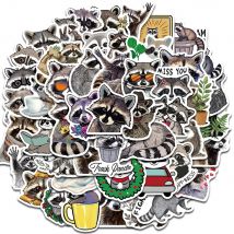 50PCS Cartoon Raccoon Sticker Nostalgia Home Decorated PVC Skateboard Coffee Art Picture Classic Waterproof  Bar Decal ﻿