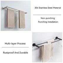 Doppelter Handtuchhalter 304, Vollkupfer-Handtuchhalter, verchromt/schwarz, für Badezimmer, Küche, Handtuchhalter, Stange, rostfrei, Wandhalterung, gebürstet