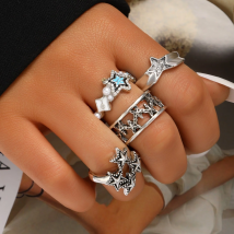 Punk Gothic Star Ring Set für Frauen Mann Unisex Hip Hop Party Grunge Cross Star Street Ring Zubehör neue Schmuck Geschenke