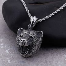 Retro Nordic Bear Necklace Men Animal Cartoon Pendant High Quality Stainless Steel Women Punk Jewelry Gifts Wholesale Never Fade