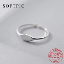 SOFTPIG Ovaler verstellbarer Ring aus echtem 925er-Sterlingsilber für modische Frauen, Party, edler Schmuck, minimalistisches geometrisches Punk-Zubehör