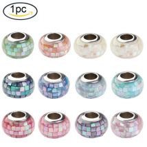 1PCS 304 Stainless Steel Resin European Beads with Shell and Enamel Rondelle Large Hole Beads Royal Blue 12x8mm Hole: 5mm
