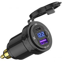 Spina DIN Hella a USB C PD 3.0 QC 3.0 Caricatore USB Adattatore di alimentazione Voltmetro con interruttore ON-Off per moto BMW Ducati Triumph