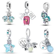 Gorąca Wyprzedaż Koraliki Charms Srebro Próby 925 Świecące Lśniące Świetlik Gwiazda Żarówka Zawieszka do Bransoletki DIY Charms Biżuteria