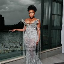 African Dubai Mermaid Prom Dress For Black Girl Glitter Rhinestones Crystal Tessal robes de soirée Customized Evening Party Gown