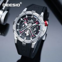 Deesio Herren-Armbanduhr, automatisch, mechanisch, Skelett, Gummiband, 50 m wasserdicht, Edelstahlgehäuse, luxuriöses Designer-Geschenk für Männer