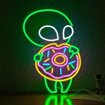 Grünes Alien Donuts Neonschild, dimmbares LED-Leuchtschild, Wanddekoration für Schlafzimmer, Dessertladen, Bäckerei, Party, Geschenk, Fast-Food-Shop