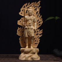Holz handgeschnitzte Fudo Myoo Acalanatha stehende Statue Figur. Tierkreis Wächter. Hausaltar, Tempel, Schrein Deko. Geschenk.