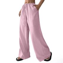 Oversize Frauen Hosen Casual Weiß Hohe Elastische Kordelzug Baggy Hosen Streetwear Einfarbig Baumwolle Und Leinen Breite Bein Hosen