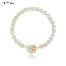 FORWELL Natürliches Jade-Lotus-Armband für Freundin, exquisiter, eleganter, einfacher, hochwertiger, luxuriöser Qualitätsschmuck im Ethno-Stil