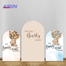 We Can Bearly Wait Arch Backdrop Cover Cute Bear Balloons Watercolor Baby Shower Party Decor Boy or Girl Photography Background