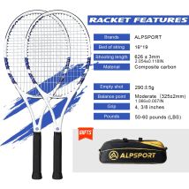 ALPSPORT T800 18K Racchetta da Tennis Professionale in Fibra di Carbonio – Leggera (280g) con Borsa e Cinturino Antiscivolo, Consegna Veloce
