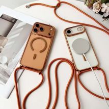 Luxury Necklace Cord Rope Lanyard Plating Magnetic Clear Phone Case For iPhone 17 Air 16 14 12 13 15 Pro Max For Magsafe Cover