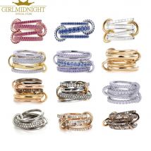 Nowe pierścionki zaręczynowe dla kobiet w kolorze złotym różowy mikro betonowy CZ cyrkon wielokolorowy łańcuszek biżuteria na palec