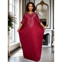Großer, eleganter, langärmliger fliegender Fledermaus-Kaftan, Stammes-Stickerei, lockerer Stil, traditionelles Fest im Nahen Osten
