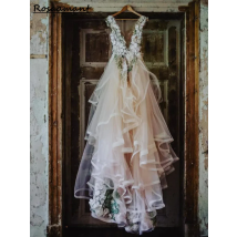 2025 Casual Dresses Garden 3D Flower Leaf Lace Wedding Dresses Gowns Modest Backless A-line Long Tulle Bridal Floral Party