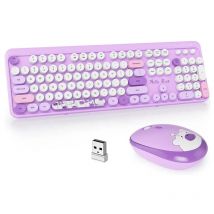 Ergonomische 2,4 G Plug-and-Play-Kombination aus kabelloser Tastatur und Maus, 104 Tasten, bunte runde Retro-Tastenkappen, kabellose Tastatur